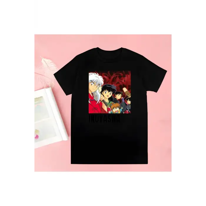 Siyah Inuyasha Yeni Baskı Tshirt Yaz Yenilik