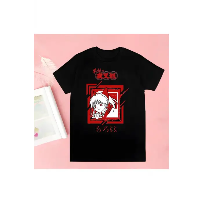 Siyah Inuyasha Yeni Baskı Tshirt Yaz Yenilik