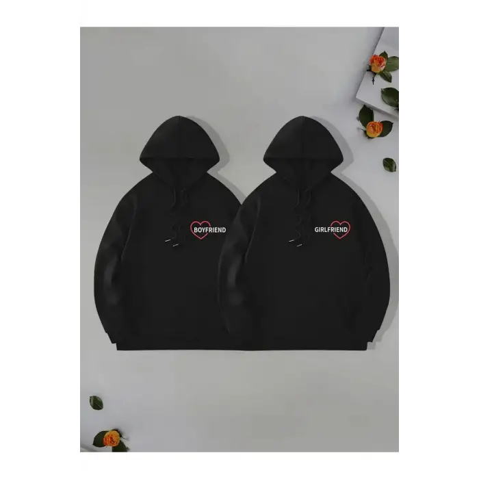 Siyah Kapşonlu Sweatshirt Çift Sevgili Kombinleri Couple Clothing
