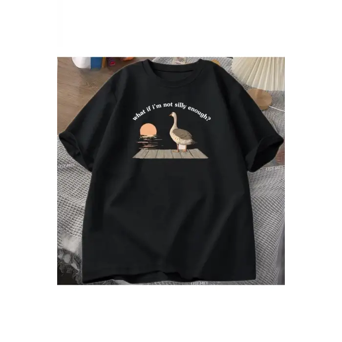 Siyah Komik Kaz Ördek Tshirt Trend Tee BaskıTshirt Vintag