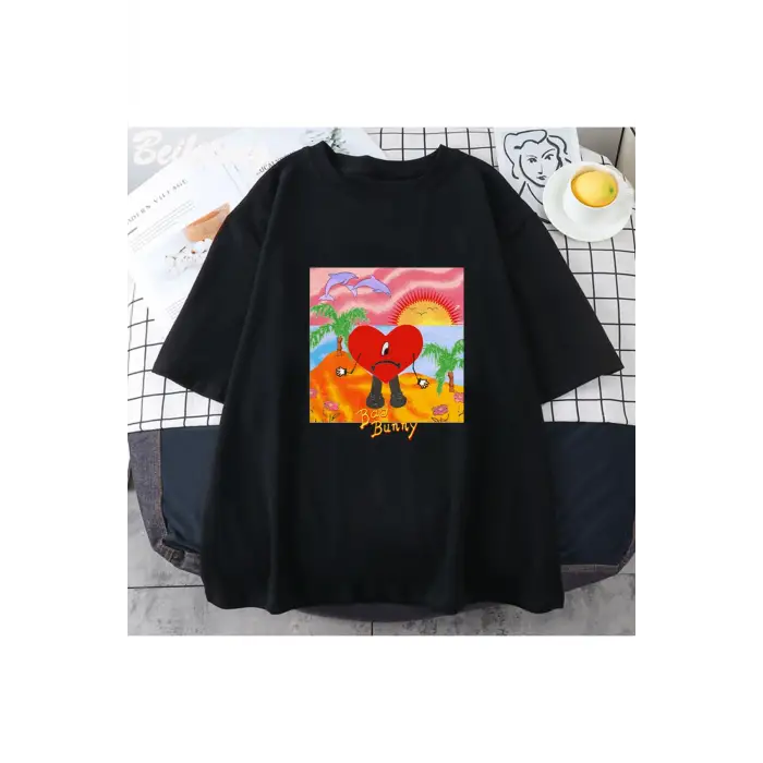 Siyah kötü Bunny Vintage Tees yaz baskı Ca