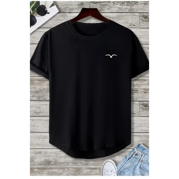 Siyah Minimal Baskılı Unisex Basic Tshirt