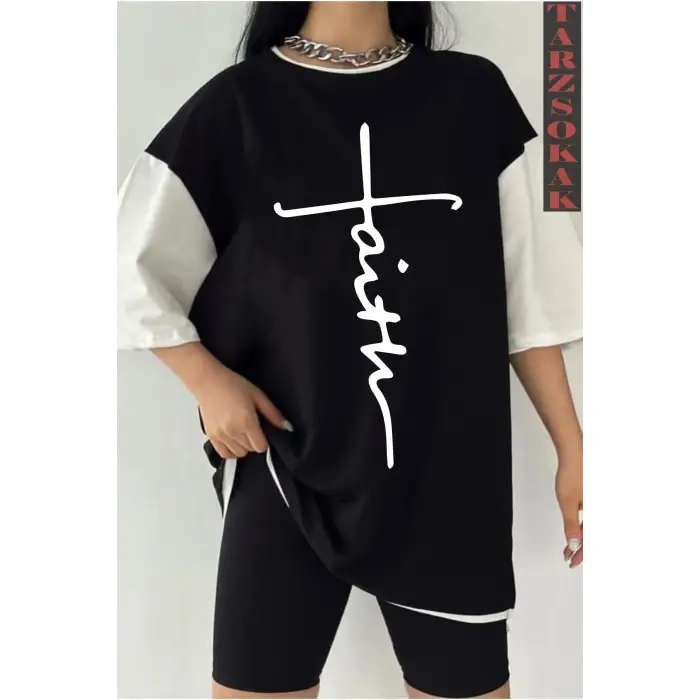 Siyah Oversize Baskılı Unisex Tshirt