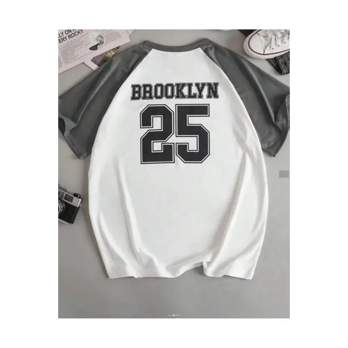Siyah Oversize Çift Renk Brooklyn Baskılı Unisex Tshirt