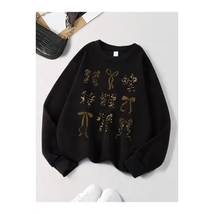 Siyah Retro Leopar Baskı Yay