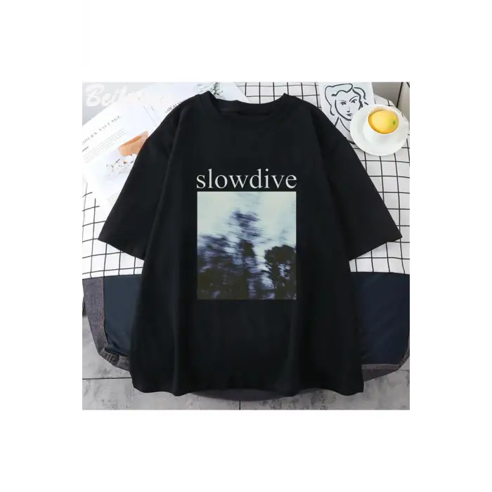 Siyah Slowdive leri Harajuku Tshirt Vintage El