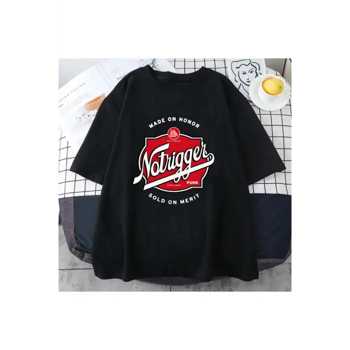 Siyah Tee no-tetik grafik baskı -gömlek Ropa Mujer