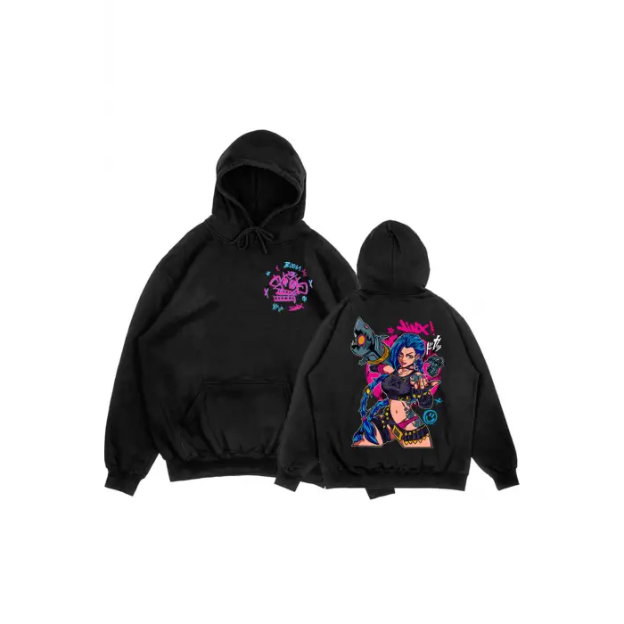 Siyah Unisex Arcane Jinx Boom Maymun Kapüşonlular video oyunu
