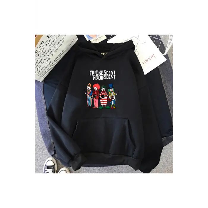 Siyah Unisex ARCTIC MAYMUNLAR Baskılı Kapüşonlularek Hip Hop Müzik Grubu Tiş