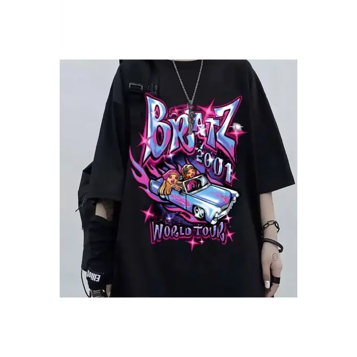 Siyah Unisex Bratz 2001 World Tour Tişört