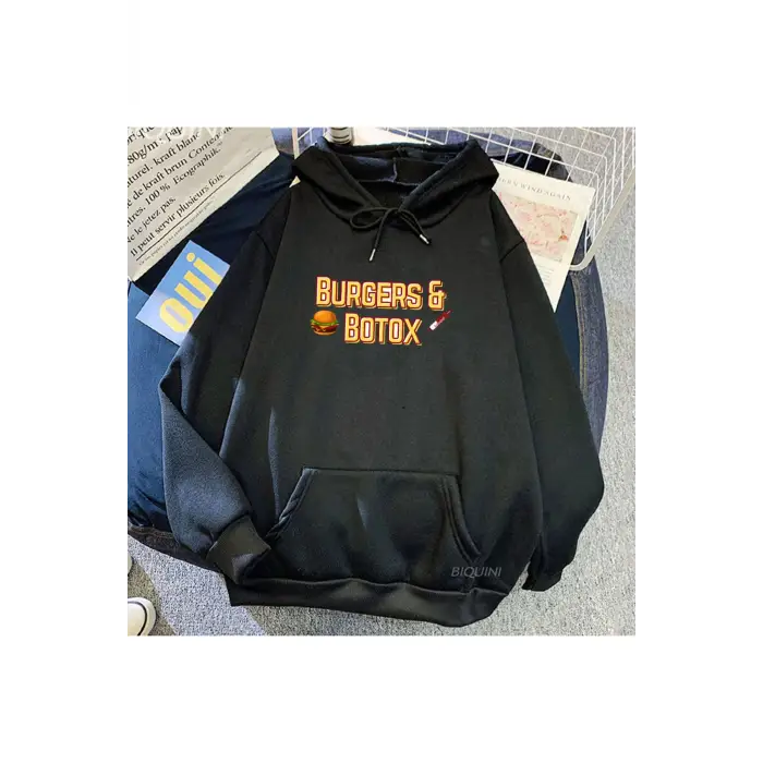 Siyah Unisex Burger ve Botox satış Sunset caderas Con Capucha grafik giysi Moletom yu