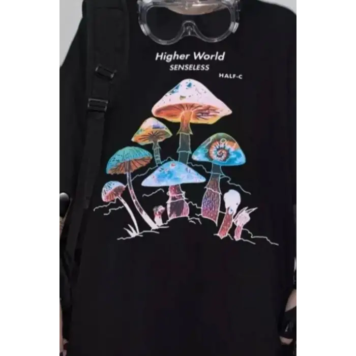 Siyah Unisex Mantar Tişört