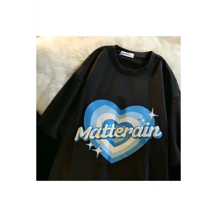 Siyah Unisex Matterain Kalp Tişört