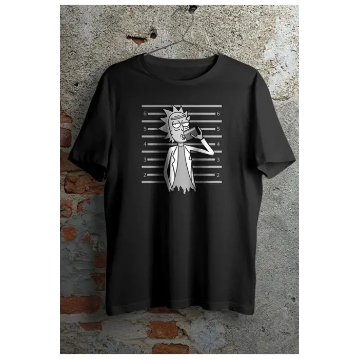Siyah Unisex Rıck Baskı Oversıze Tshirt