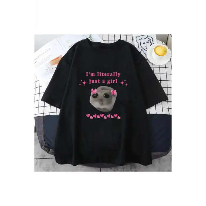 Siyah Üzgün Hamster Tshirt ben sadece bir mektup