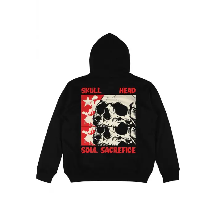 Skull Head Siyah Oversize Kapüşonlu Sweatshirt