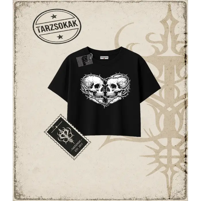 SKULL   Kadın Crop Tişört