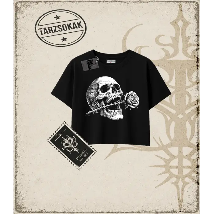 SKULL   Kadın Crop Tişört
