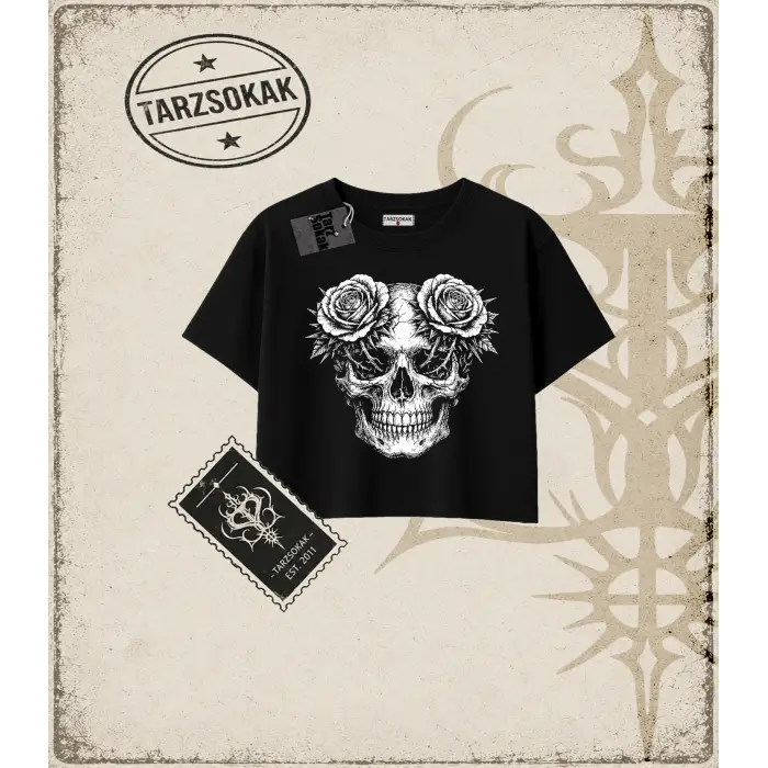 SKULL   Kadın Crop Tişört