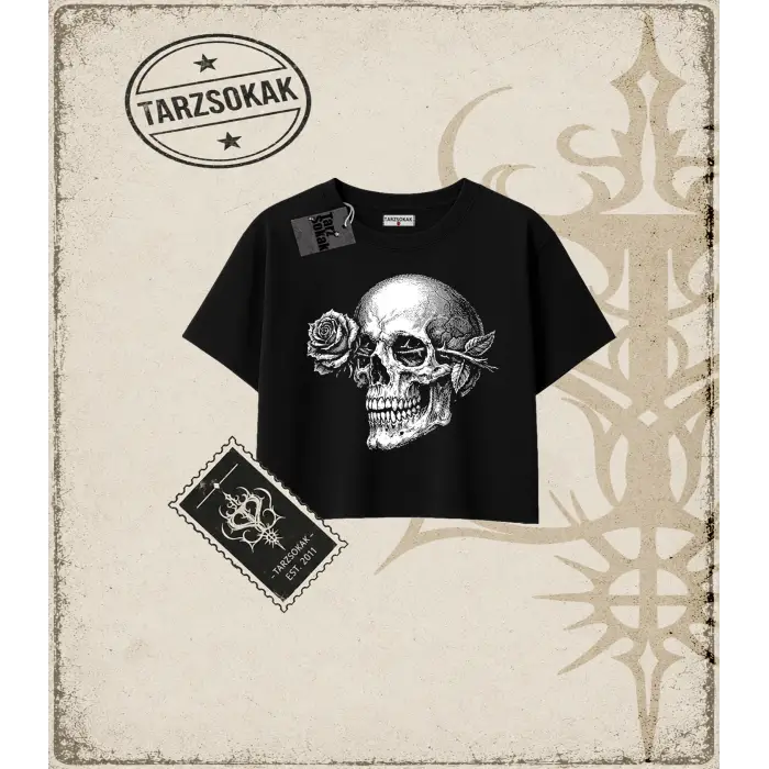 SKULL Kadın Crop Tişört