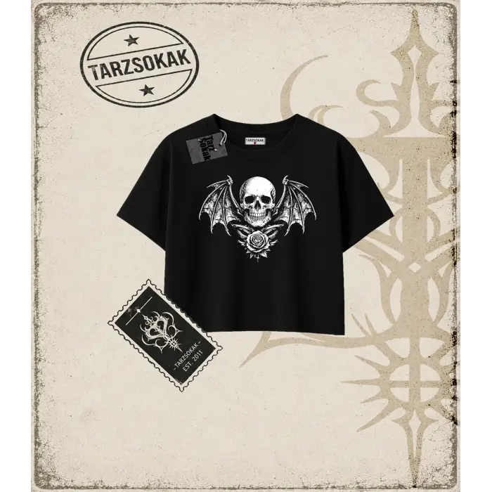 SKULL   Kadın Crop Tişört