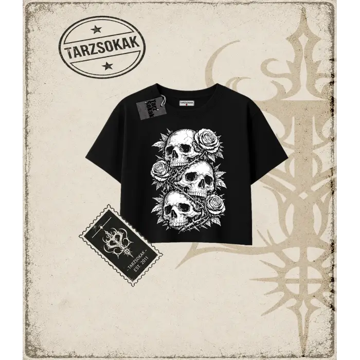 SKULL   Kadın Crop Tişört