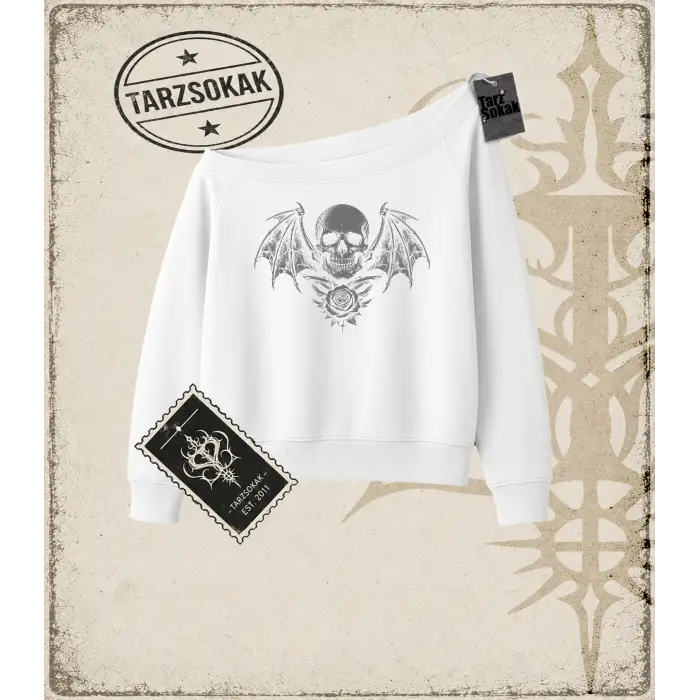 SKULL   Kadın Kayık Yaka Sweatshirt