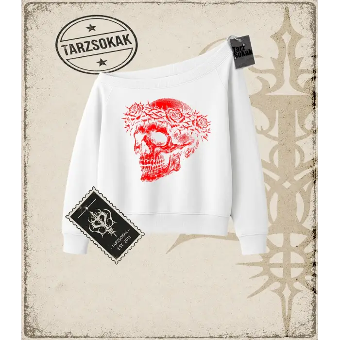 SKULL   Kadın Kayık Yaka Sweatshirt