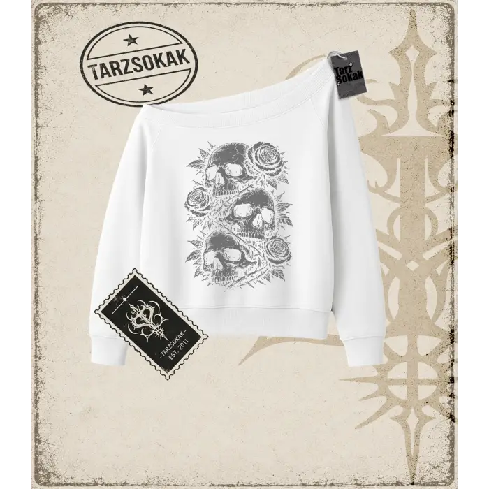 SKULL   Kadın Kayık Yaka Sweatshirt