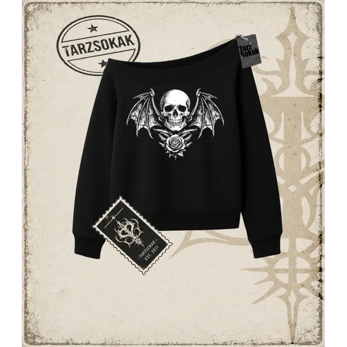 SKULL   Kadın Kayık Yaka Sweatshirt