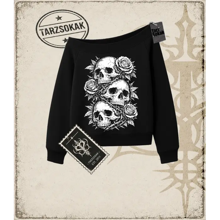 SKULL   Kadın Kayık Yaka Sweatshirt