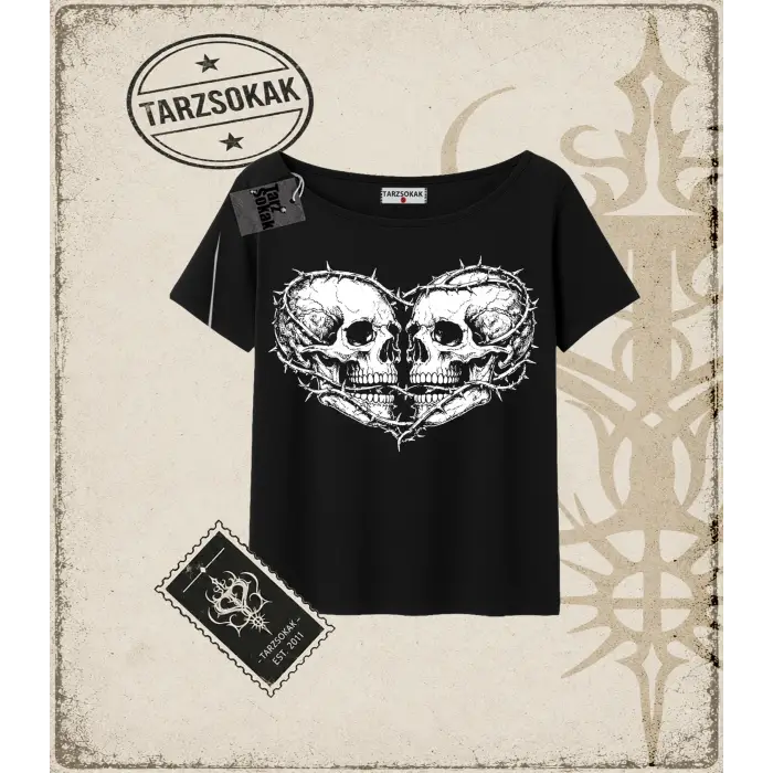 SKULL   Kadın Kayık Yaka Tişört