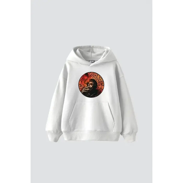 Skull Man Smoke Baskılı Oversize Unisex Premium Beyaz