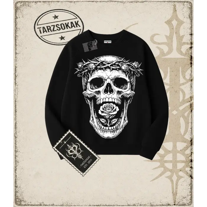 SKULL Oversize Unisex Bisiklet Yaka Sweatshirt