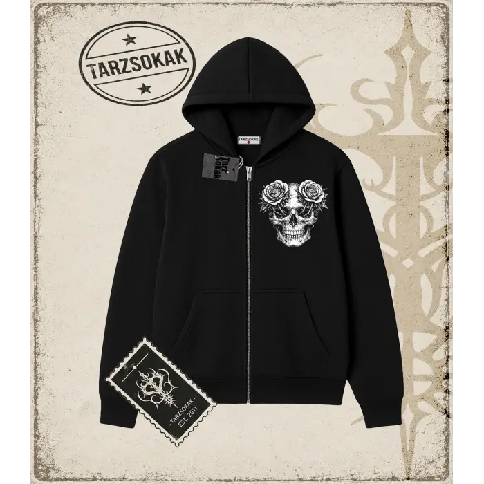 SKULL   Oversize Unisex Hırka & Çeket Fermuarlı Sweatshirt