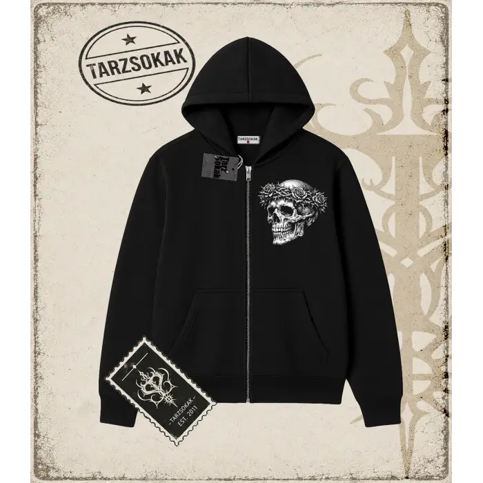 SKULL   Oversize Unisex Hırka & Çeket Fermuarlı Sweatshirt
