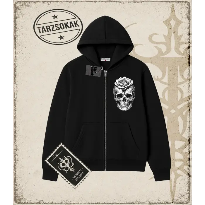 SKULL Oversize Unisex Hırka & Çeket Fermuarlı Sweatshirt
