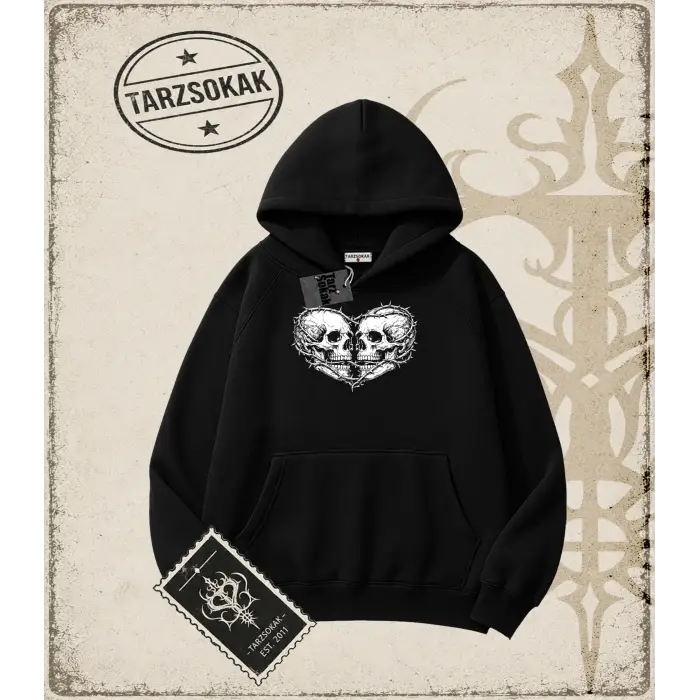 SKULL   Oversize Unisex Kapşonlu Sweatshirt