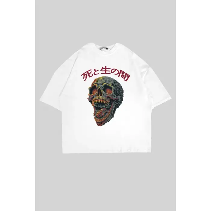 Skull Scream Baskılı Oversize Unisex Beyaz