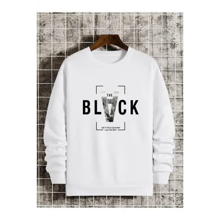Slogan & Building Print Pullover Beyaz