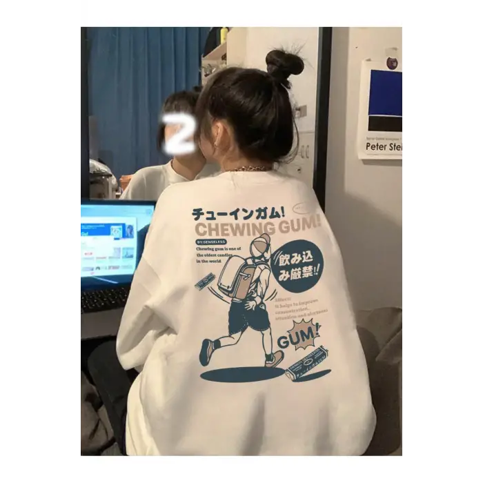 Slogan & Cartoon Graphic Drop Shoulder Sweatshirt Beyaz