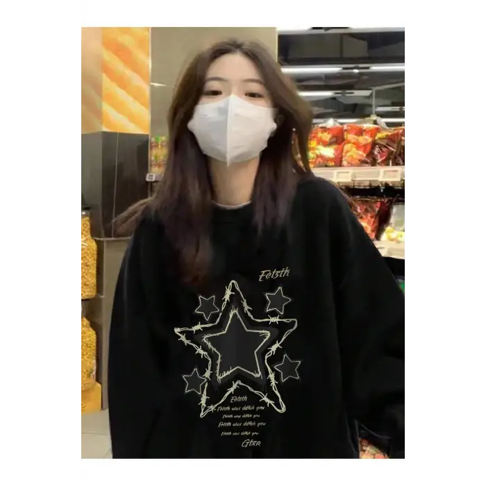 Slogan Grafikli Düşük Sweat Siyah