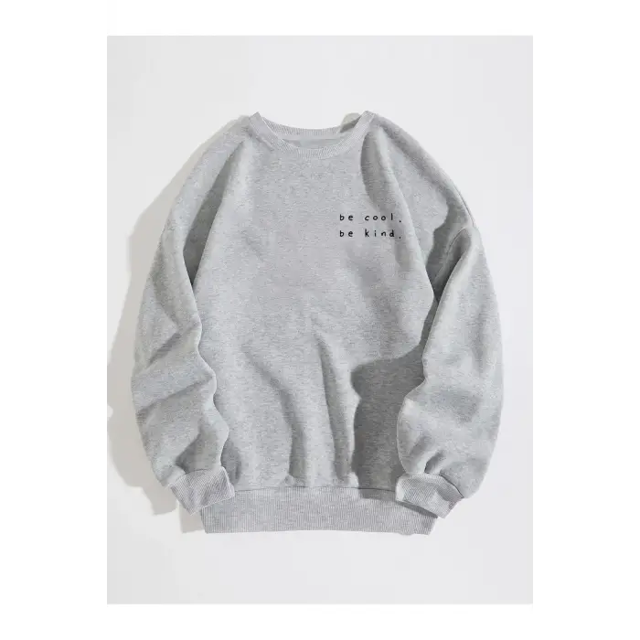 Slogan Grafikli Sweat Gri