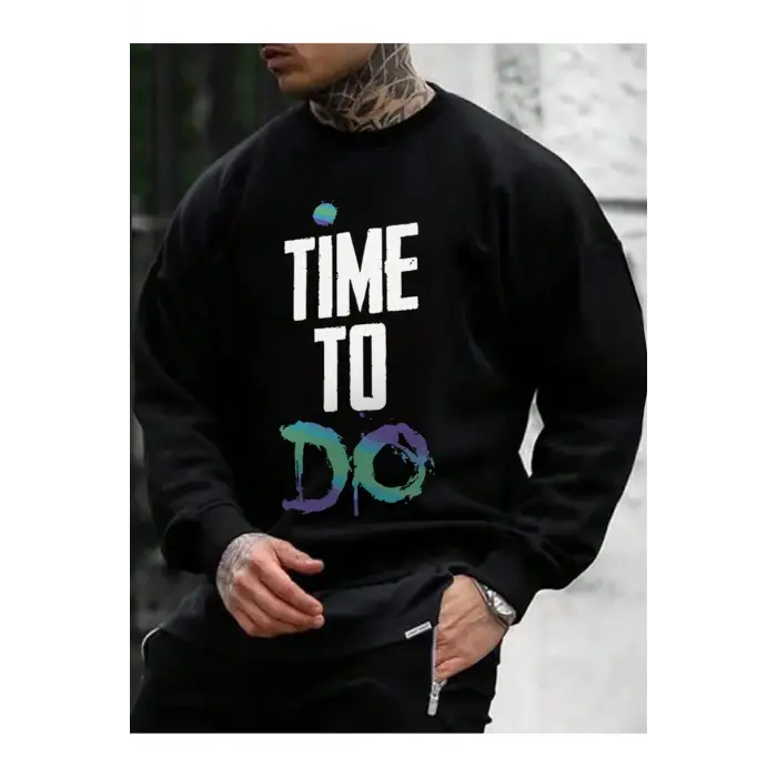 Slogan Graphic Drop Shoulder Sweatshirt Siyah