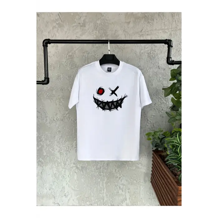 Smile Monster Baskılı Beyaz Erkek