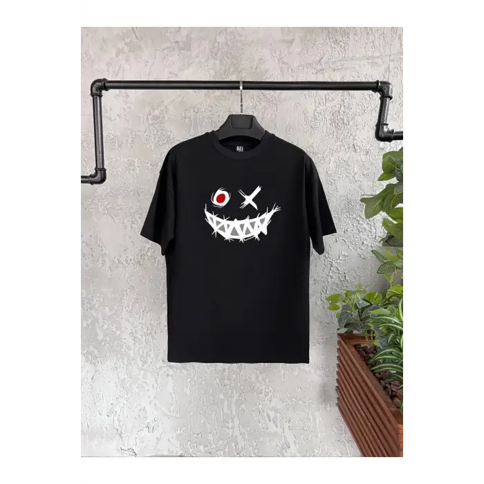 Smile Monster Baskılı Siyah Erkek