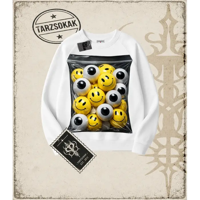 SMILEY Oversize Unisex Bisiklet Yaka Sweatshirt