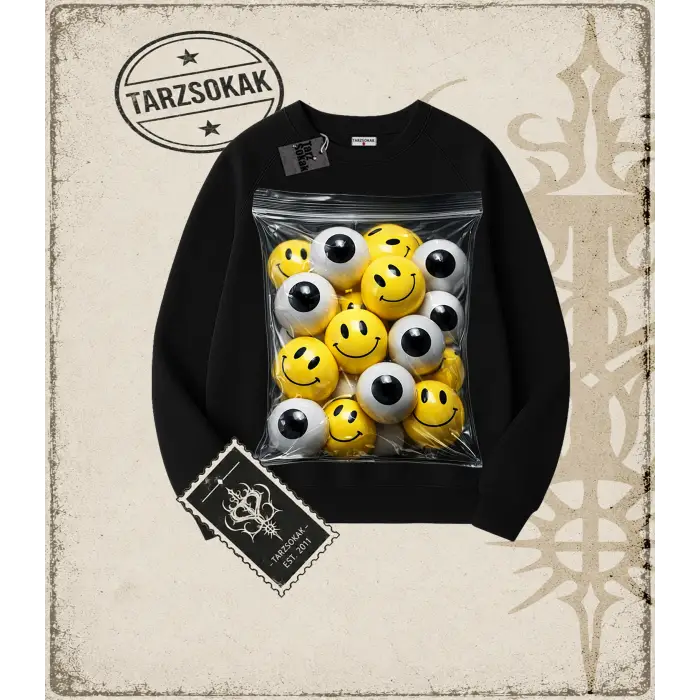 SMILEY Oversize Unisex Bisiklet Yaka Sweatshirt