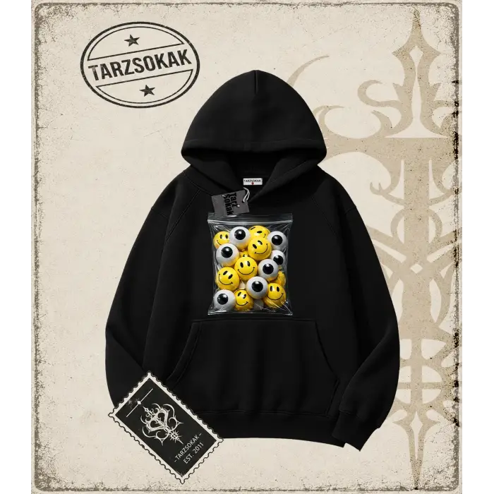 SMILEY Oversize Unisex Kapşonlu Sweatshirt