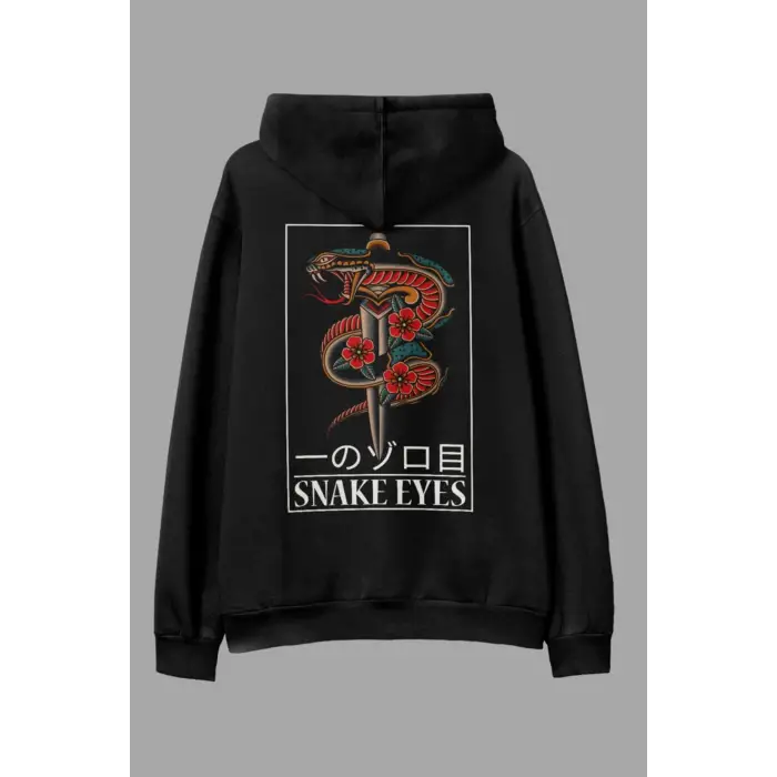 Snake Eyes Siyah Oversize Kapüşonlu Sweatshirt